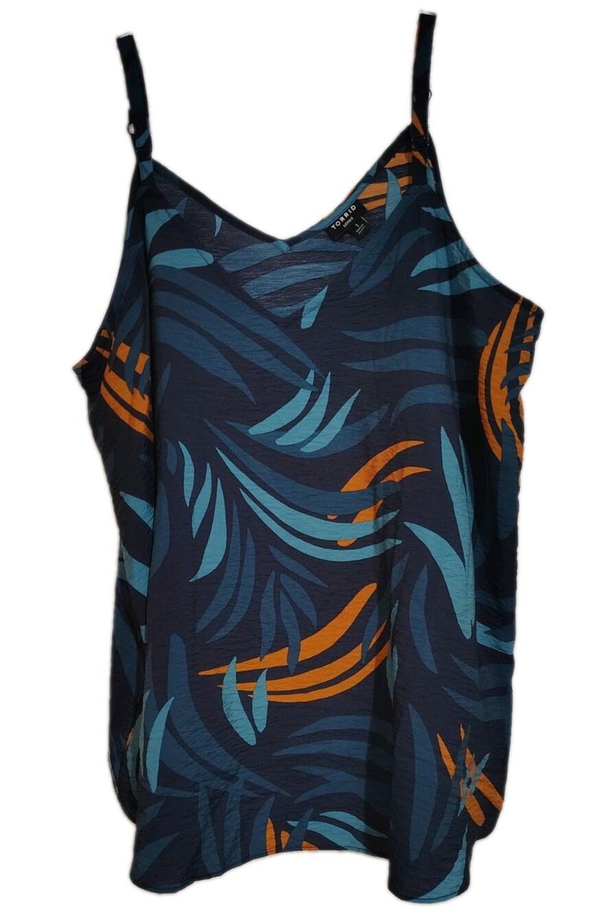 Torrid Shirt Size 1 Tropical Leaf Cami Tank Top Navy Teal Orange Women's Sophie